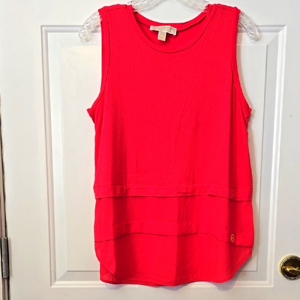 Michael Kors, Tank, Blouse Sleeveless, Coral, Pink, Layered Look, Scoop Neckline